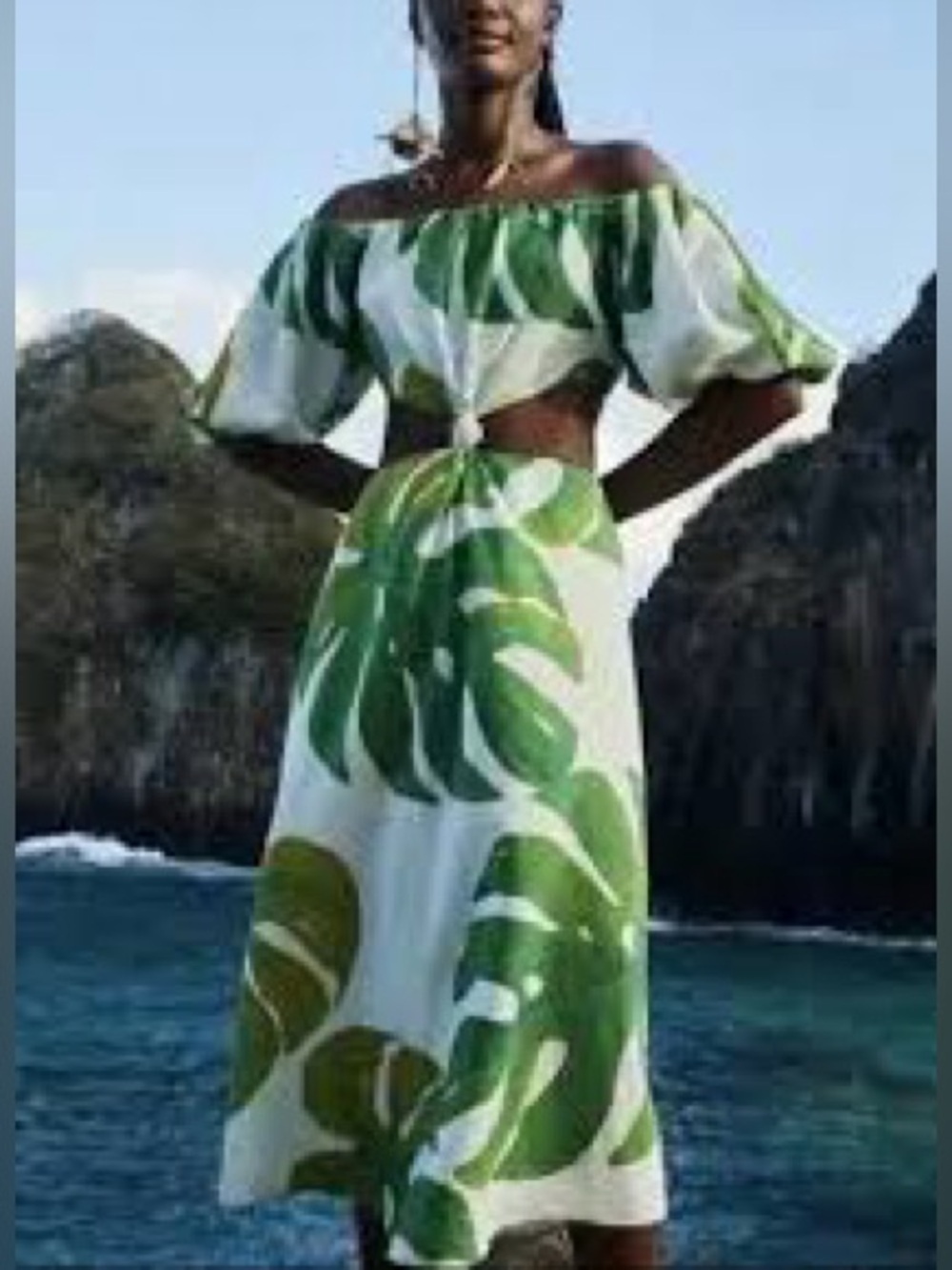 FARM RIO Midi Monstera Tropical Cutout Dress L - Picture 4 of 8